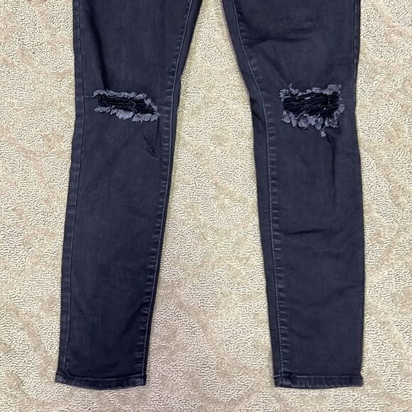 Sol Super High Rise Ultimate Jegging Juniors 11 Black Jeans w Distressed Knees - Picture 10 of 12
